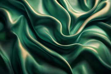 Fototapeta premium Elegant green silk fabric draped gracefully, highlighting smooth textures and soft folds in natural light