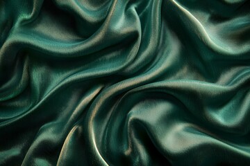 Obraz premium Soft emerald satin fabric draped elegantly with gentle folds, capturing light in rich tones
