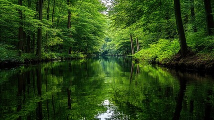 Obraz premium Serene Forest Reflection in Tranquil Waterway