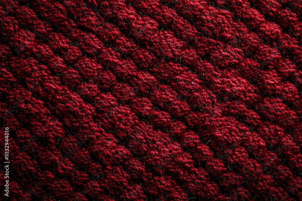 Poster Close-up view of textured red knit fabric showcasing intricate patterns in natural light