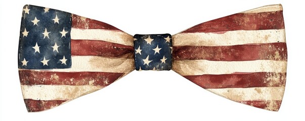 Fototapeta premium A transparent background bow tie clipart featuring an artistic American flag motif, soft watercolor textures with high-definition detail
