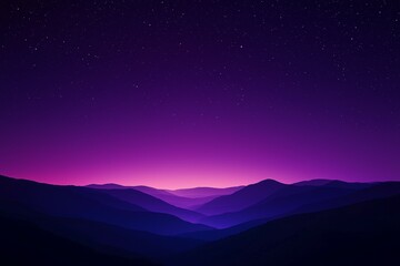 Obraz premium Stunning twilight over rolling mountains with a gradient of purple hues and twinkling stars visible in the night sky