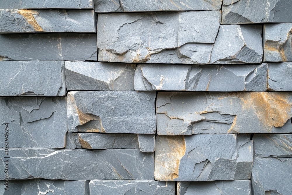 Poster natural gray stone wall with irregular patterns and textures in a modern architectural setting