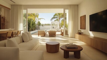 Fototapeta premium Modern Living Room with Tropical View