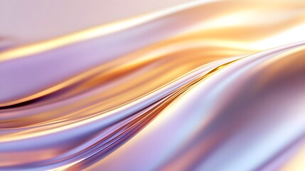 Abstract gold and purple waves, metallic sheen with glossy highlights, 3D rendering, subtle depth, high-gloss finish, luxurious texture