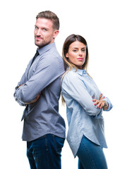 Young workers business couple over isolated background happy face smiling with crossed arms looking at the camera. Positive person.