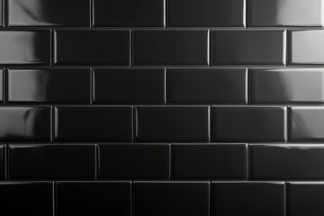 Obraz premium Glossy black subway tiles arranged in a modern pattern for a kitchen backsplash design