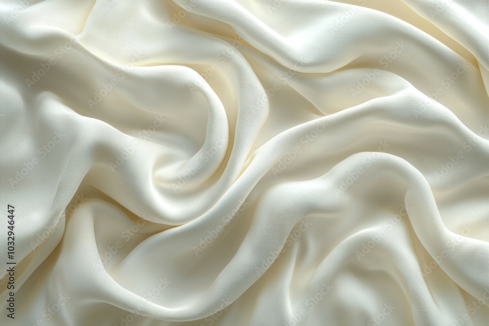 Poster soft white fabric draping elegantly creates a gentle wave pattern showcasing texture and light in a 