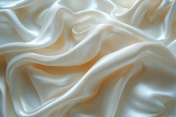 Obraz premium Smooth, luxurious cream-colored satin fabric draped elegantly on a surface in soft natural light