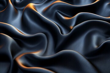 Obraz premium Elegant black satin fabric with subtle golden highlights in artistic drapery for fashion or design inspiration