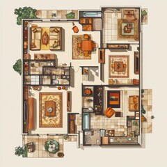 Obraz premium A floor plan of a house with a living room, dining room, and kitchen