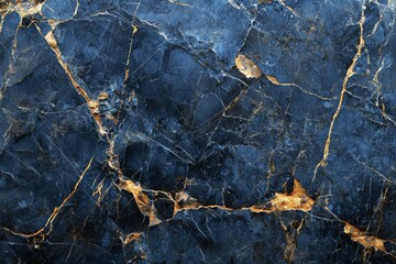 A blue and gold stone wall with a lot of cracks
