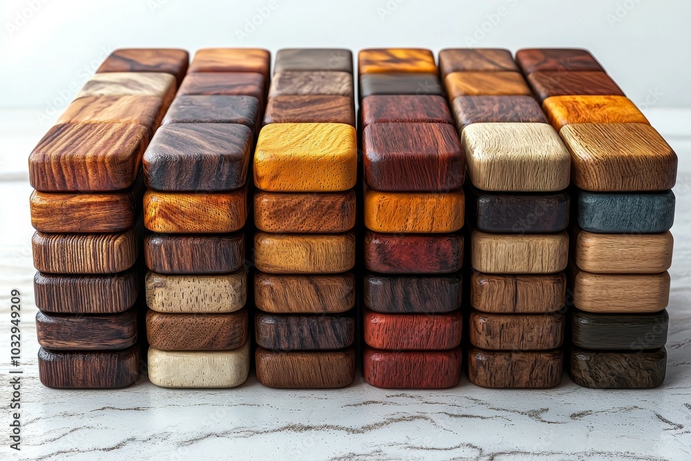 Poster a stack of wooden blocks with different colors and patterns