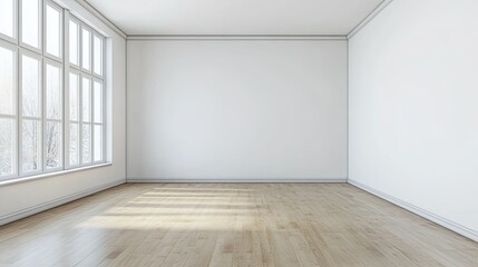Obraz premium Bright and Empty Room with Windows and Wooden Floor