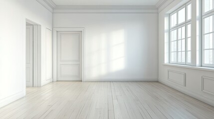 Bright Minimalist Interior Space with Wooden Floor