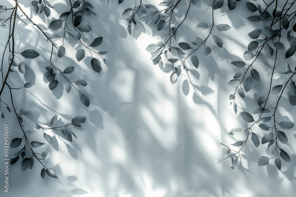 Poster a tree with leaves that are casting shadows on a white background