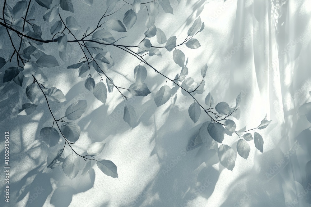 Poster a tree branch casts a shadow on a white background