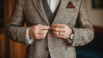 Stylish Man Adjusting His Blazer in Elegant Setting
