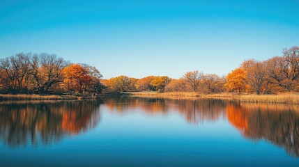 Obraz premium Serene Lake Reflections in Autumn Landscape