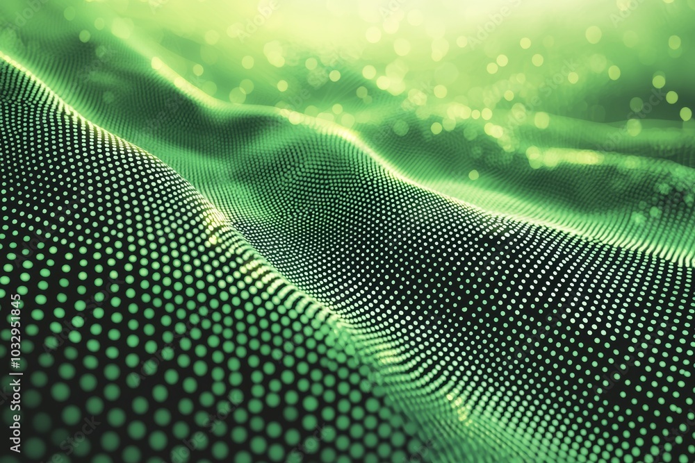 Poster a green, fuzzy, abstract image with many dots