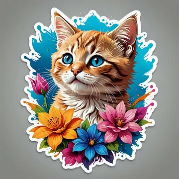recommend clip art: Colorful Cat in a Clouds Clip Art, Isolated Vector Artwork on a Transparent Background