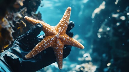 Bright Orange Starfish in Underwater Exploration