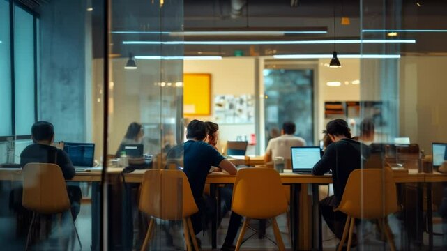 Group of young programmers working on computers in a modern open space office. They are developing new software solutions for their clients