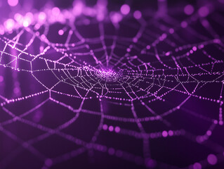 Obraz premium Intricate Spider Web Glistening with Shimmering Silver Dewdrops