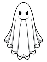 Halloween ghost character coloring page, ideal for children, line art, isolated