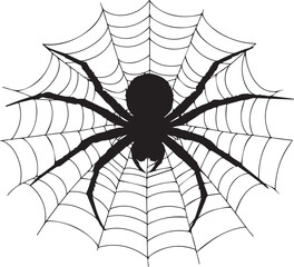 Obraz premium Halloween spider on a web, Silhouette of a spider crawling on a web vector icon