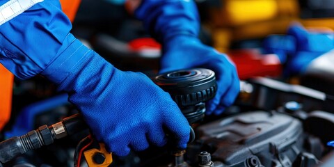Car repair concept with oil change, tune-up, and general maintenance in garage