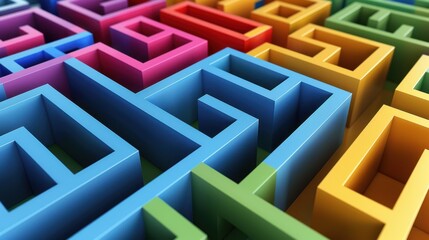 Colorful Abstract Maze Design in 3D Perspective