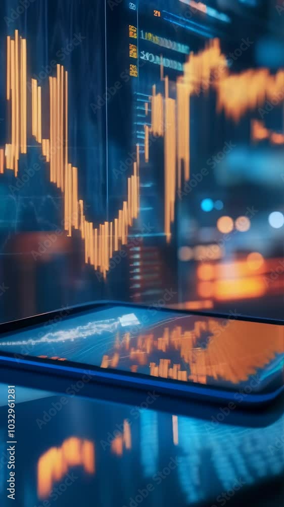 Aufkleber Software developer codes on a transparent screen, analyzing a stock market graph on a tablet, blending technology and finance in a futuristic setting