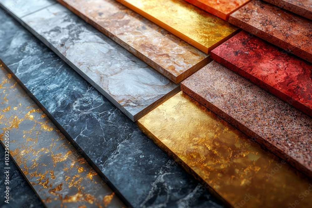 Poster a stack of tiles with different colors and textures