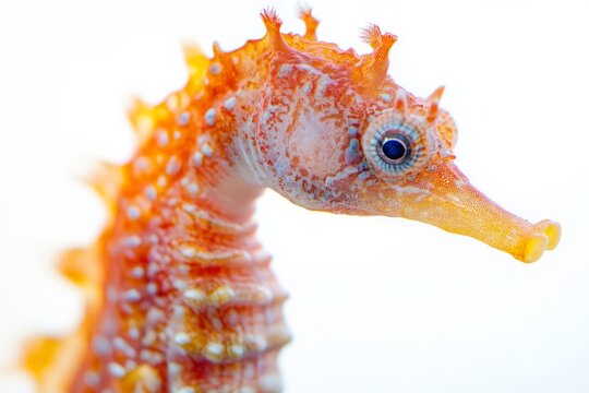 Mystic portrait of Big-belly Seahorse in studio, copy space on right side, Close-up View, isolated on white background