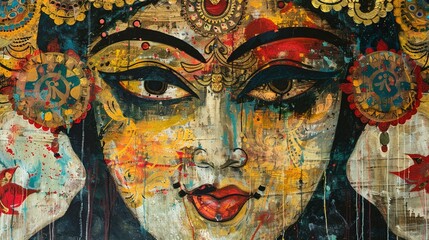 Abstract Painting of a Woman's Face with Elaborate Jewelry