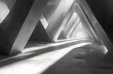 Obraz premium triangular structures and sleek cement like materials of this design are highlighted by vibrant lighting, blending contemporary geometry with cutting edge building techniques.