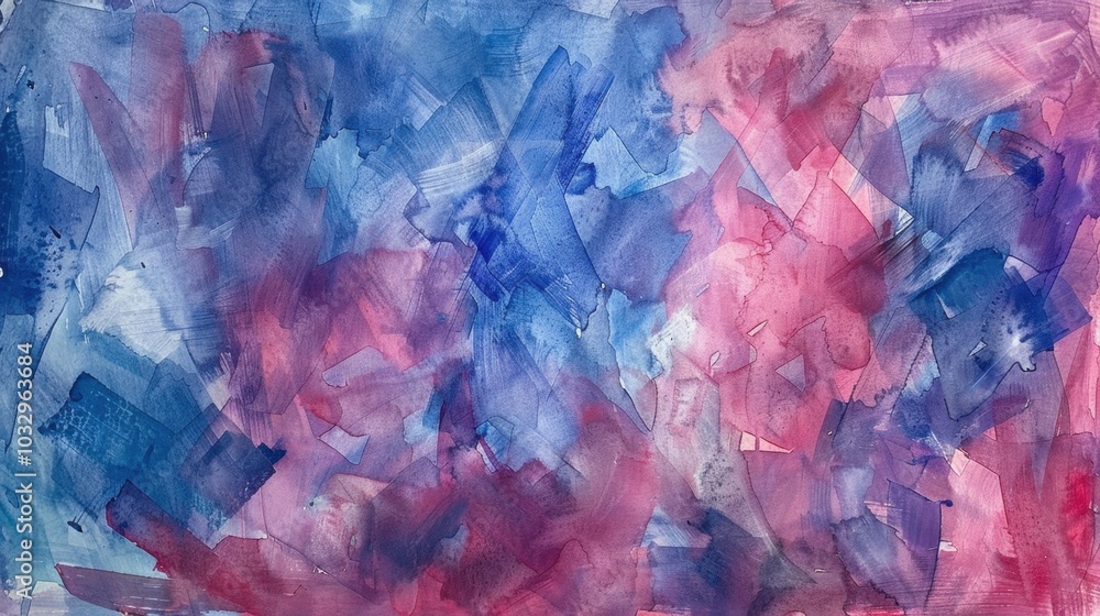 Poster Abstract Watercolor Blend in Blue and Pink Tones