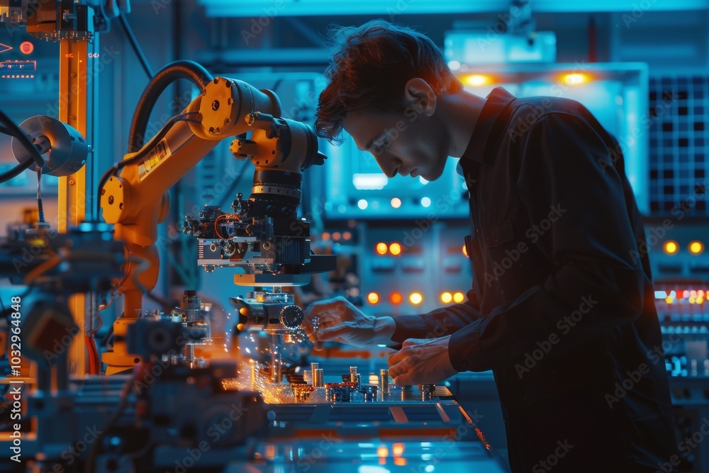Poster engineer smart factory automated machine ar augmented reality technology futuristic industry technol