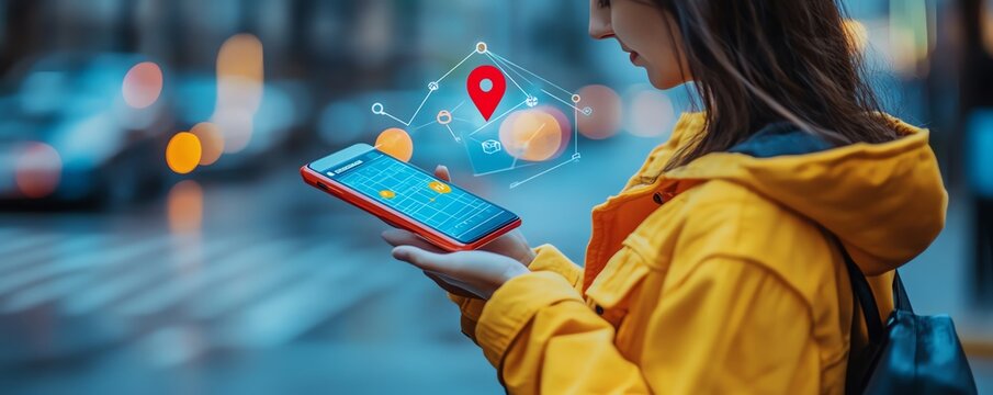 A marketing consultant strategizing local SEO for businesses, featuring a Google My Business listing on the screen, with urban business visuals in the background