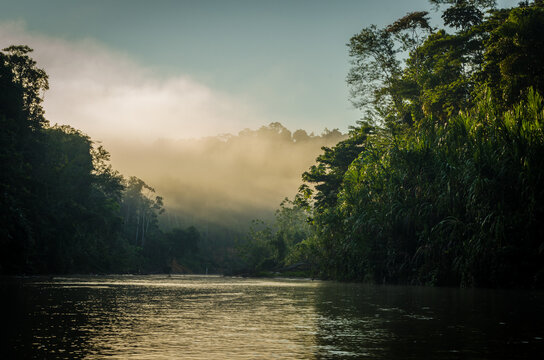 Sunrise over the river Sheshea in Ucayali