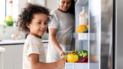 Modern Family Cooking: Fresh Ingredients from Smart Fridge for Healthy Meal Preparation