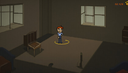 Isometric Character in Dimly Lit Room of Retro Video Game
