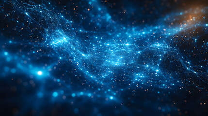 Obraz premium An Enchanting Abstract Landscape of Glowing Elements Illustrating a Futuristic Data Network Under a Starry Sky