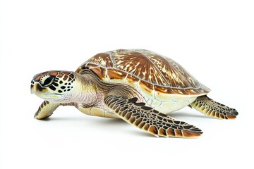 Obraz premium the beside view Flatback Sea Turtle, left side view, white copy space on right, Isolated on White Background