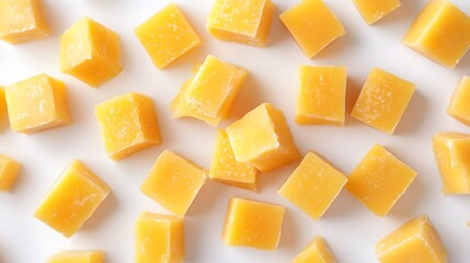 pieces of tasty yellow cheese isolated on white background. 