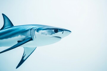 Obraz premium the beside view Thresher Shark, left side view, white copy space on right, Isolated on White Background