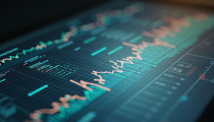 Stock Market Chart Displayed on Digital Screen in Dark Room