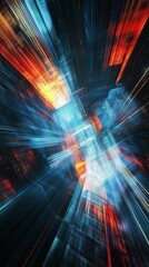 Abstract cityscape flowing light geometric shapes radiant energy vibrant hues. AI generated