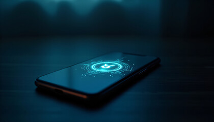 Futuristic Smartphone with Holographic Interface in Dark Room